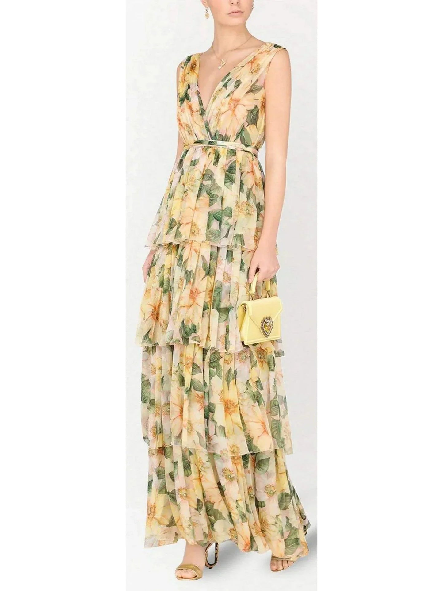 Camellia-Print Empire Line Dress - Dresses