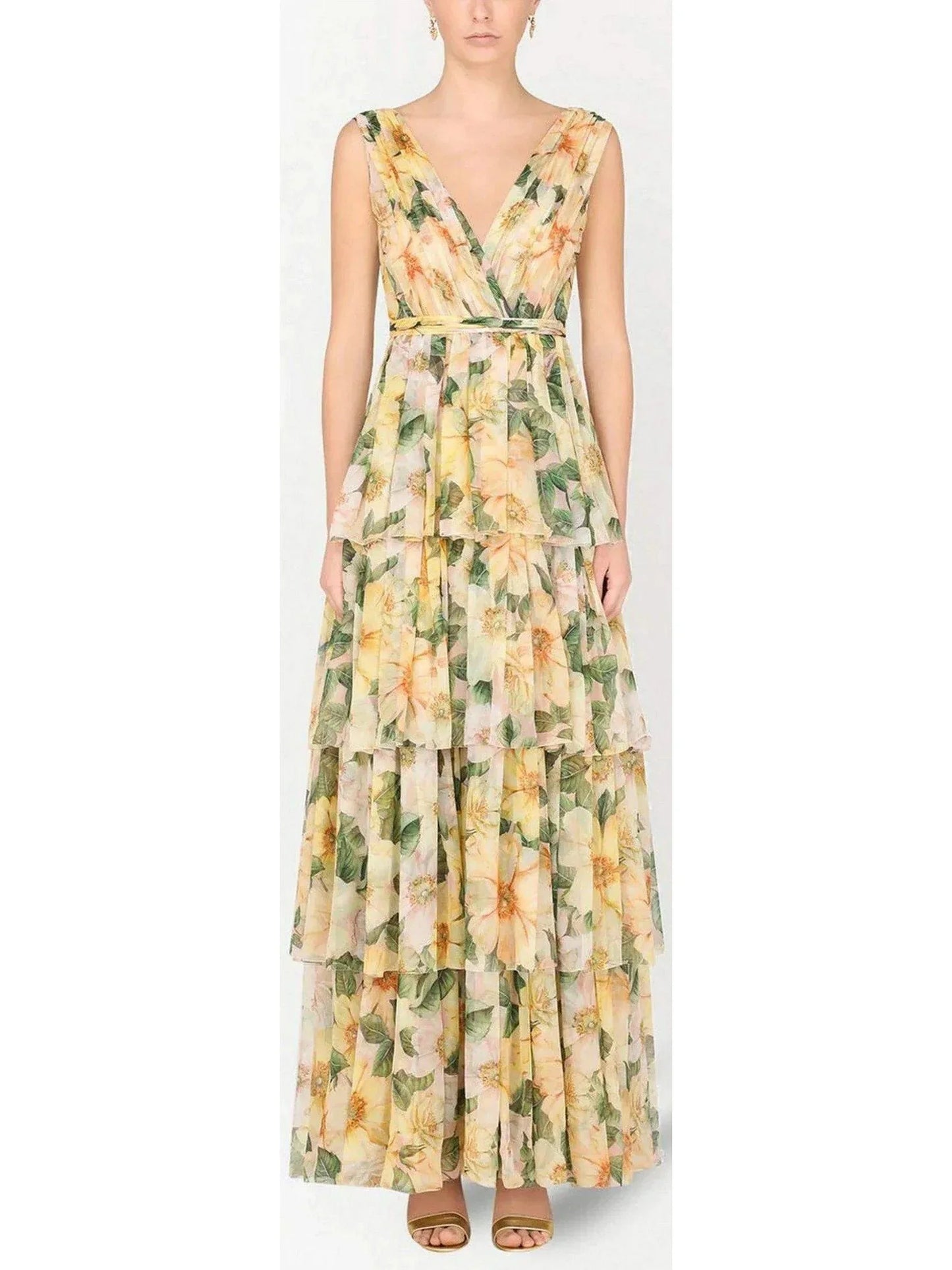 Camellia-Print Empire Line Dress - s - Dresses