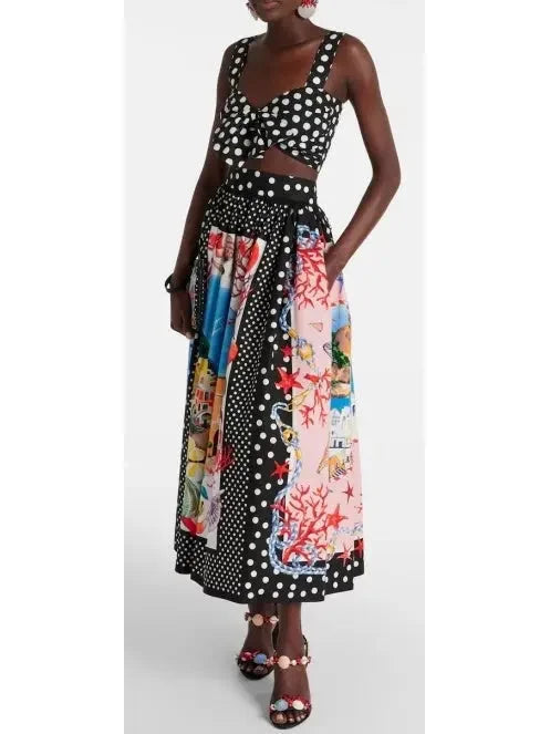 Capri Printed Cotton Midi Skirt in Multicolor - Skirts