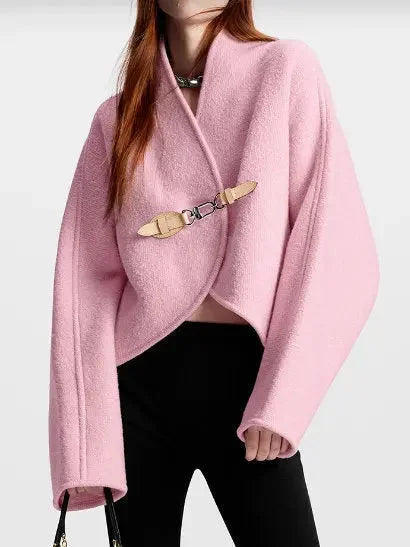 Cardigan Jacket with Front Leather and Metal Clip Closure - Jackets