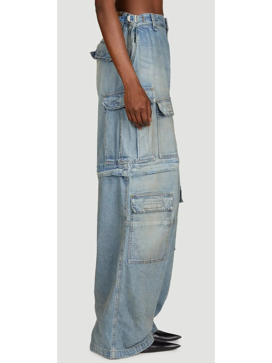 Cargo Mid-Rise Washed Denim Pants - Jeans & Pants