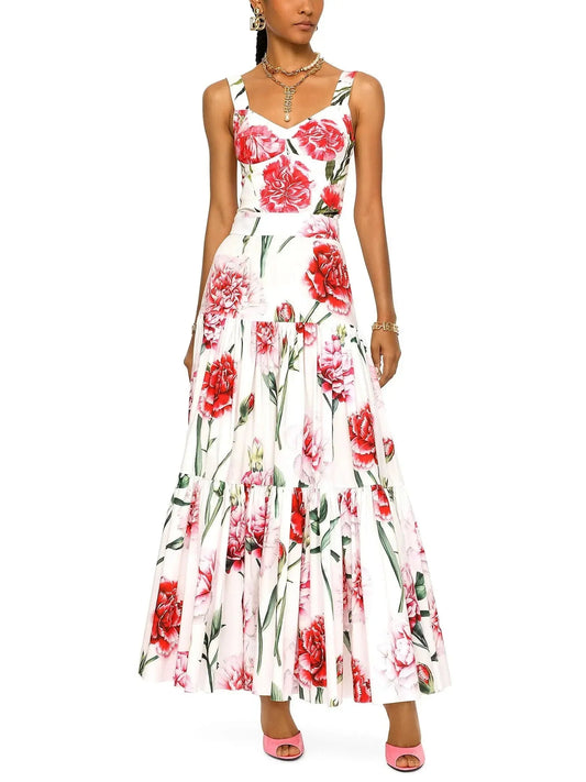 Carnation-Print Poplin Corset Top and Skirt Set - Suits & Sets