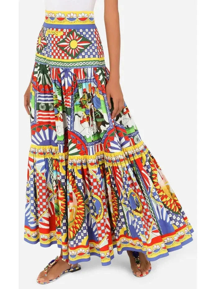Carretto-Print Poplin Skirt - Skirts