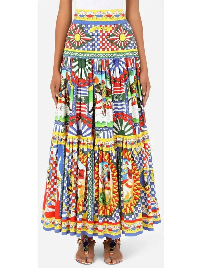 Carretto-Print Poplin Skirt - small - Skirts