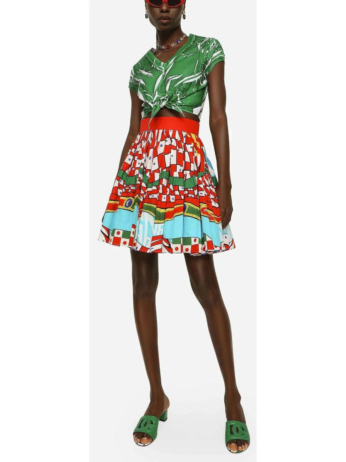 Carretto Printed Poplin Mini Skirt - Skirts