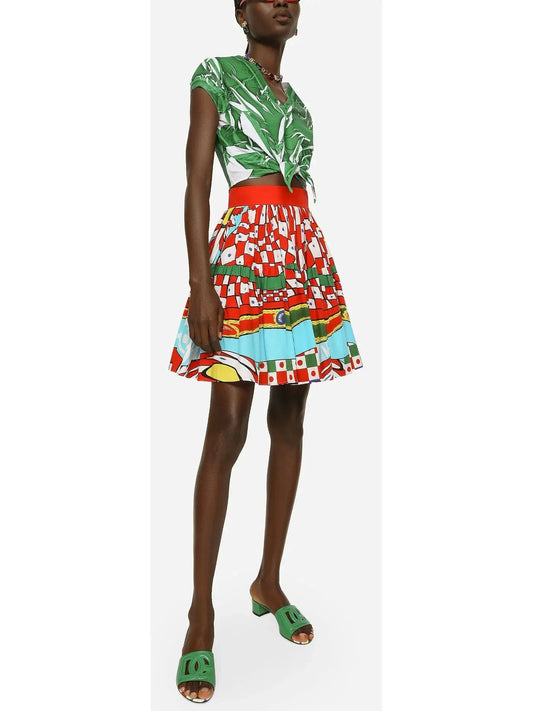 Carretto Printed Poplin Mini Skirt - Skirts