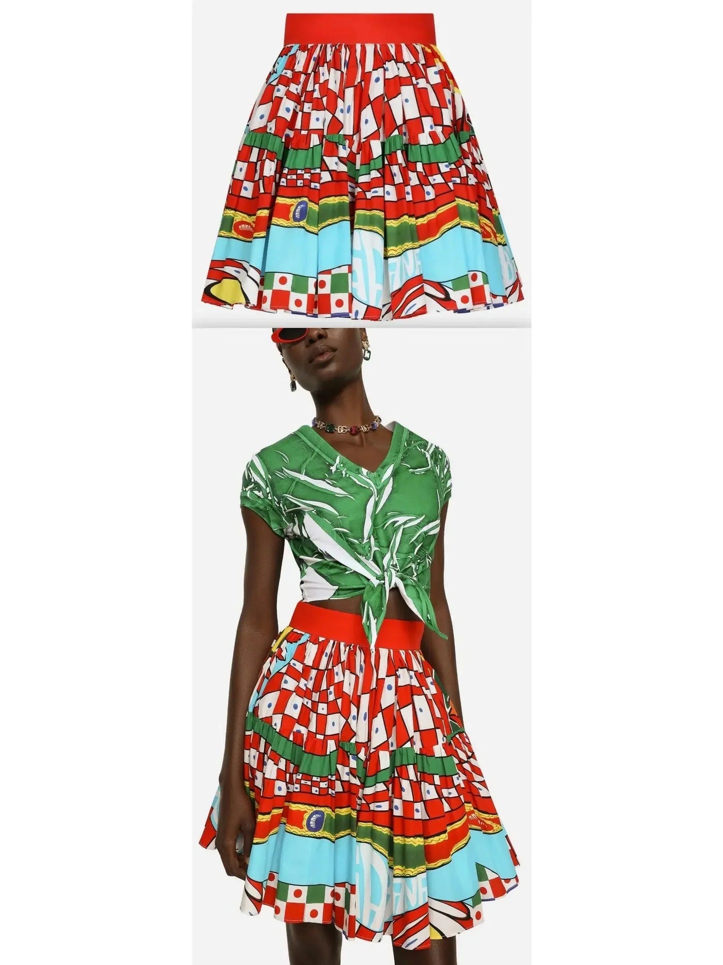 Carretto Printed Poplin Mini Skirt - s - Skirts