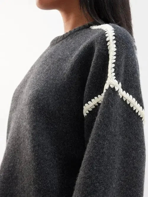 Cashmere and Wool Stitch Contrast Sweater in Gray - Sweaters & Knitwear