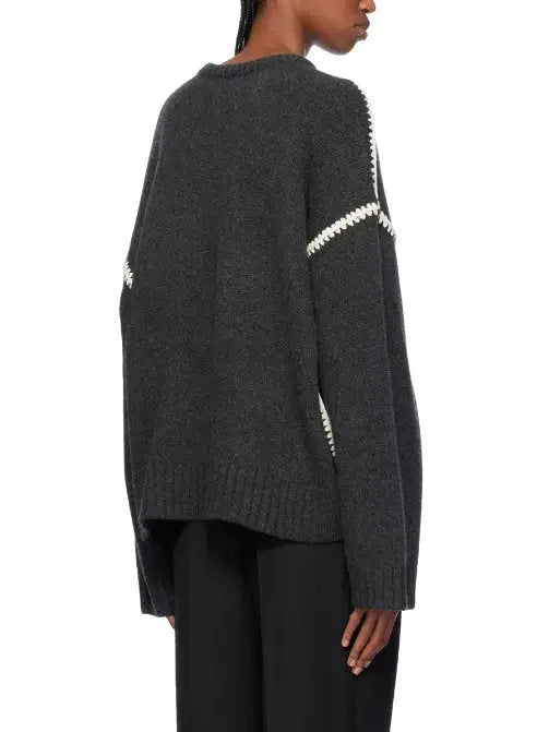 Cashmere and Wool Stitch Contrast Sweater in Gray - Sweaters & Knitwear