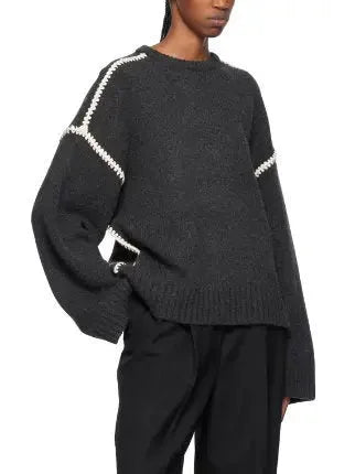 Cashmere and Wool Stitch Contrast Sweater in Gray - Sweaters & Knitwear