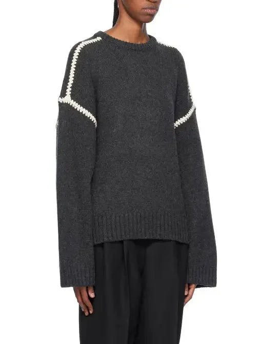 Cashmere and Wool Stitch Contrast Sweater in Gray - Sweaters & Knitwear