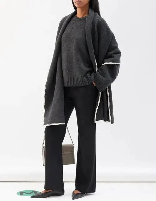 Cashmere and Wool Stitch Contrast Sweater in Gray - Sweaters & Knitwear