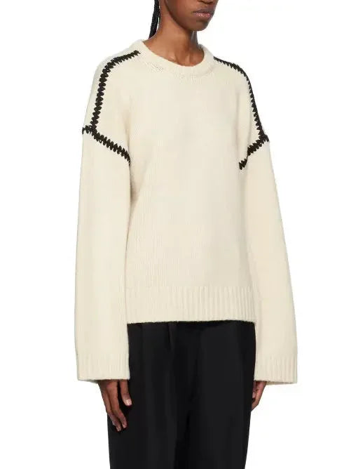 Cashmere and Wool Stitch Contrast Sweater in White - Sweaters & Knitwear