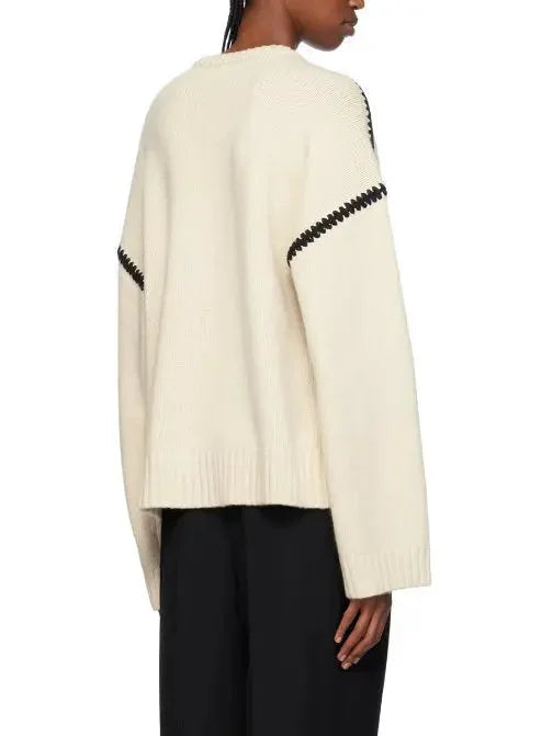 Cashmere and Wool Stitch Contrast Sweater in White - Sweaters & Knitwear
