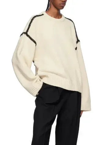 Cashmere and Wool Stitch Contrast Sweater in White - Sweaters & Knitwear