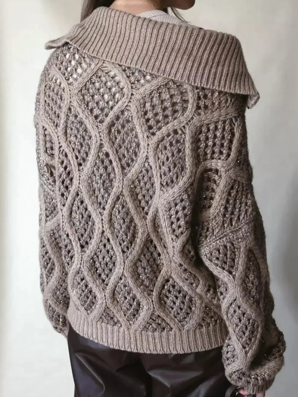 Cashmere Cable and Net Zip-Up Cardigan with Sequin Details - Sweaters & Knitwear