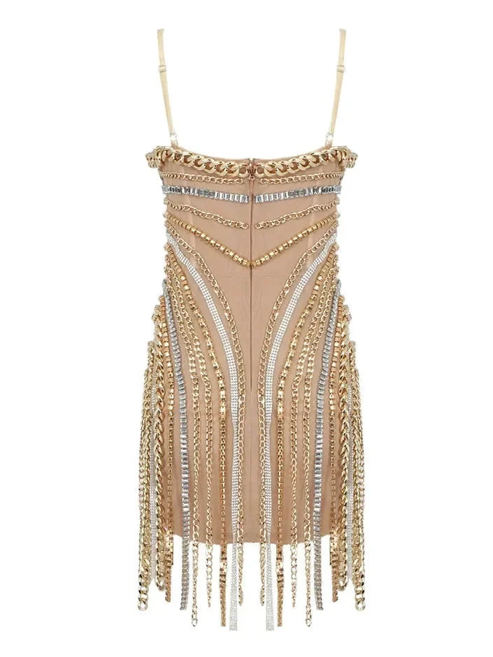Chain and Crystal-Embellished Mesh Mini Dress - Dresses