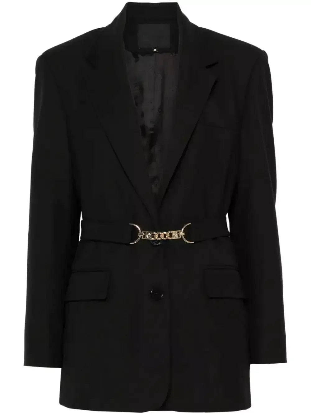 Chain-Detail Black Single-Breasted Blazer - Jackets