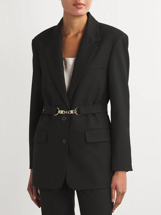 Chain-Detail Black Single-Breasted Blazer - Jackets