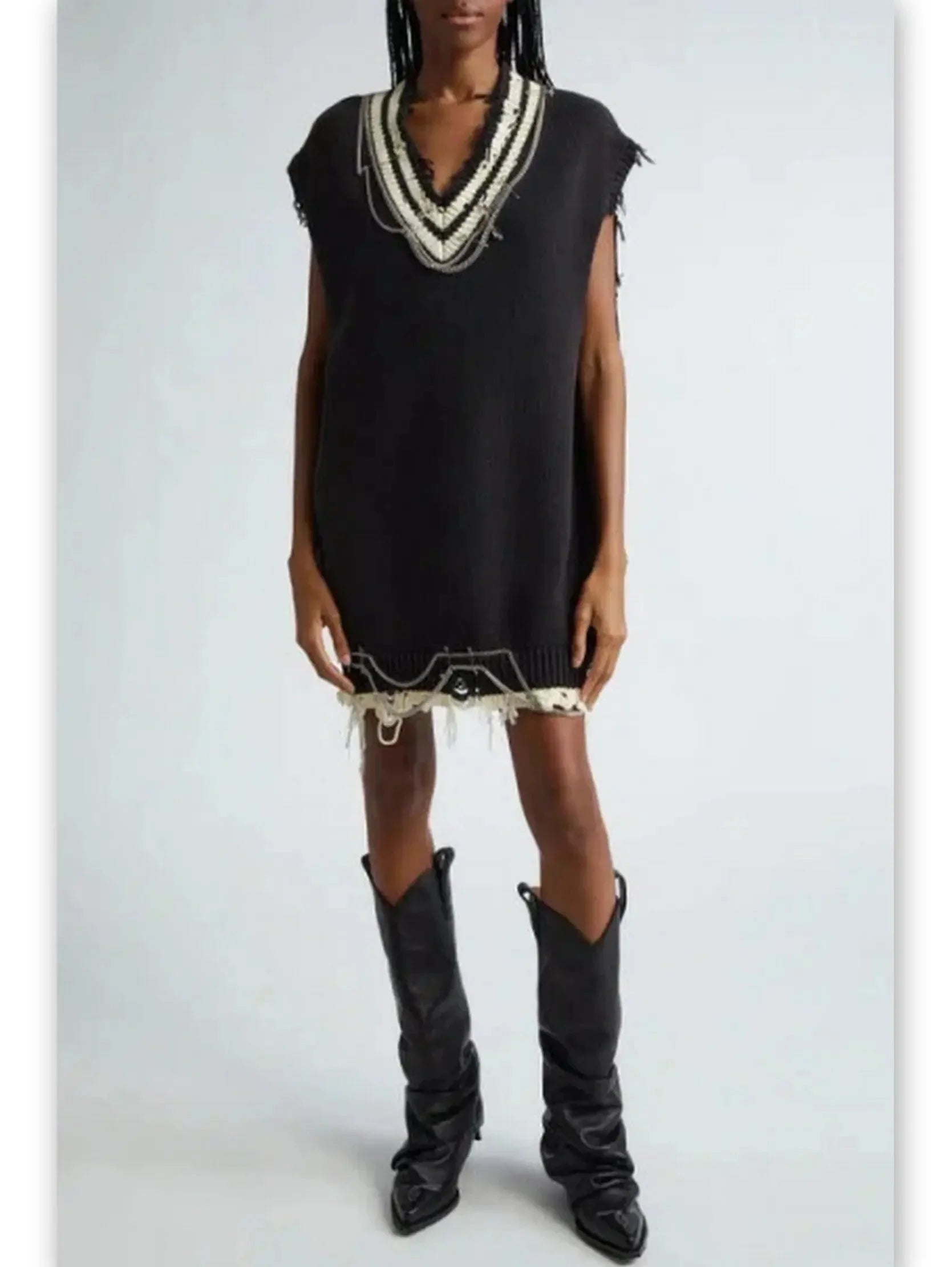 Branna Couture Chain Embellished Distressed Dress Branna Couture Chain Embellished Distressed Dress