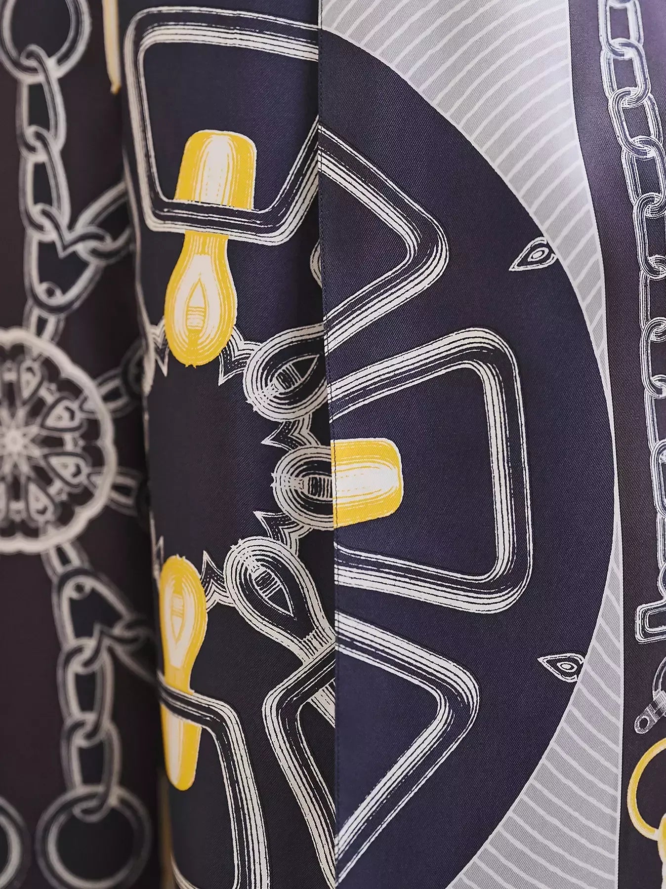 Chain Link and Horsebit Print Silk Culottes in Blue - Jeans & Pants