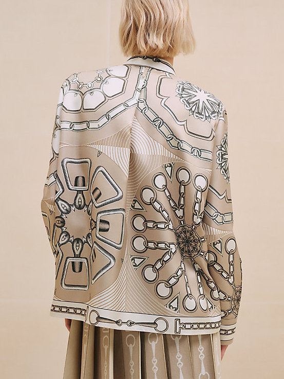 Chain Link and Horsebit Print Silk Shirt in Beige - Tops