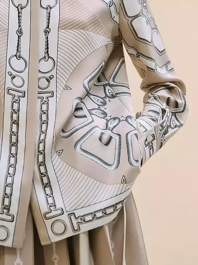 Chain Link and Horsebit Print Silk Shirt in Beige - Tops