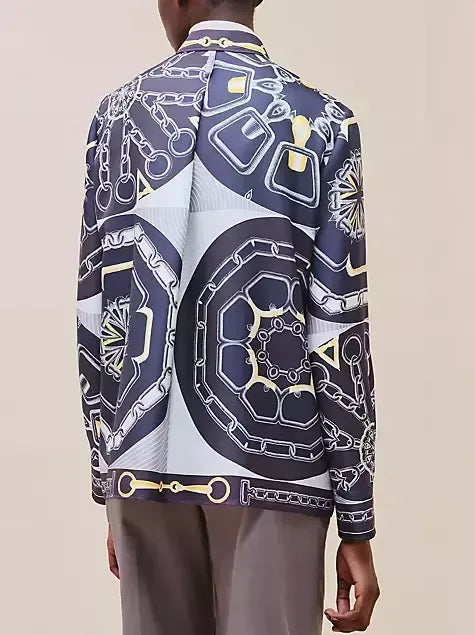 Chain Link and Horsebit Print Silk Shirt in Blue - Tops