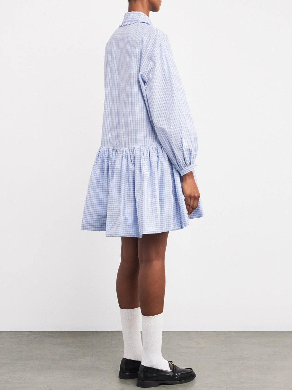 Check Print Cotton Shirt Mini Dress - Dresses