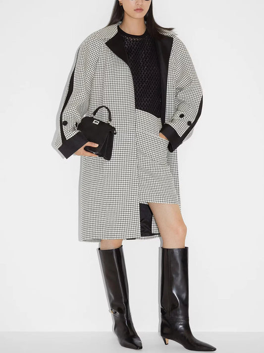 Check Wool Car Coat with Silk Lining - Medium - Coats