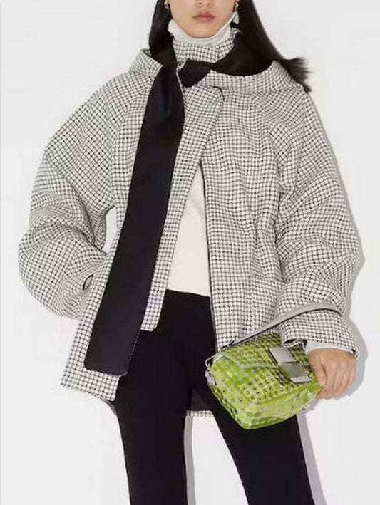 Check Wool Hooded Parka Jacket with Silk Lining - Jackets