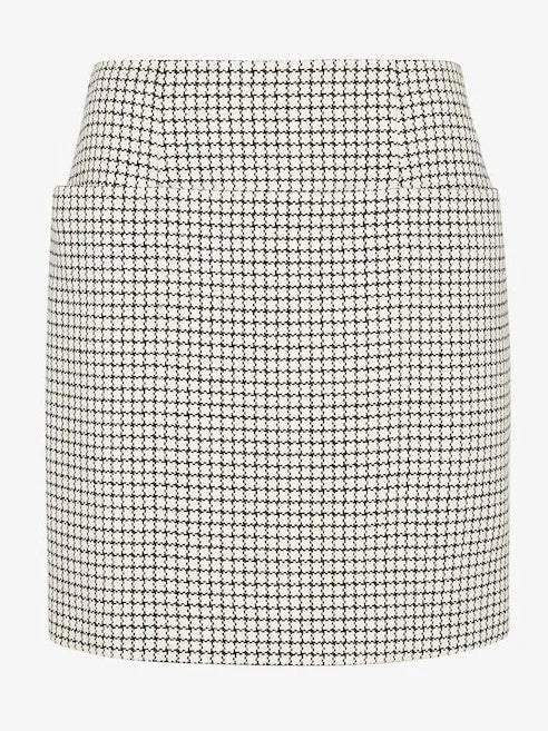 Check Wool Mini Skirt in White and Black - Medium - Skirts