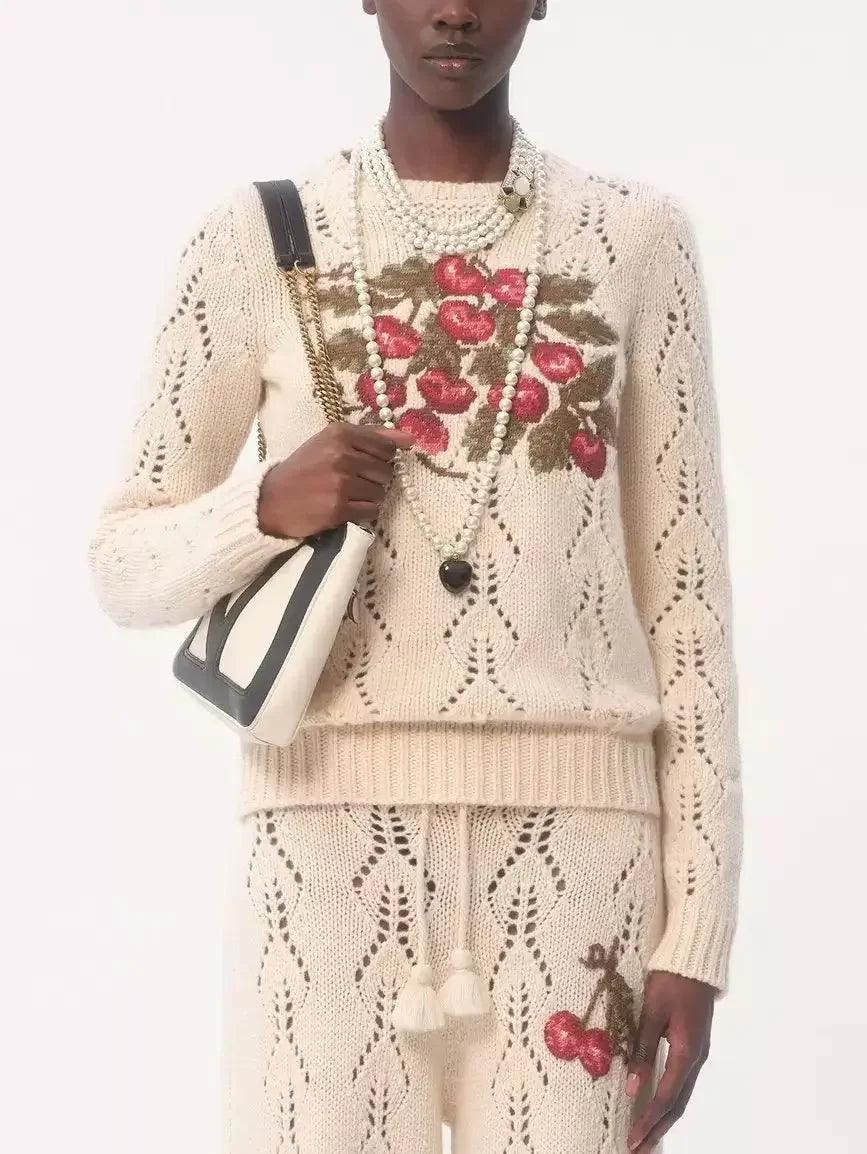 Cherry Open-Knit Wool Sweater - Sweaters & Knitwear