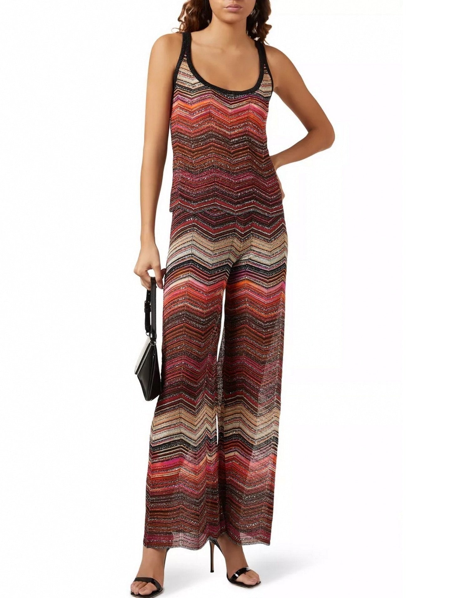 Chevron Glitter Cropped Tank and Pant Set - Suits & Sets