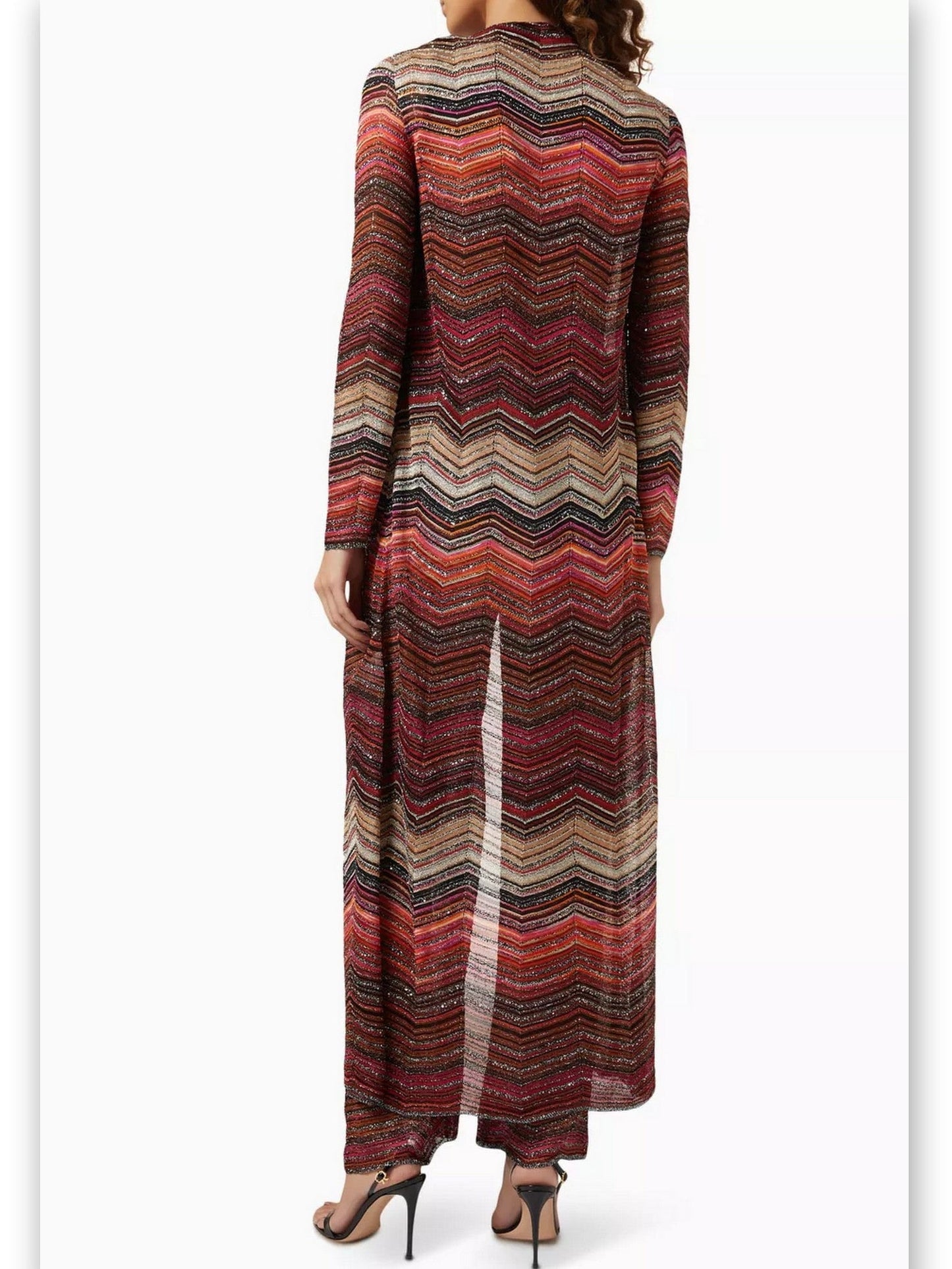 Chevron Knit Long Duster Cardigan in Dark Multicolor - Sweaters & Knitwear