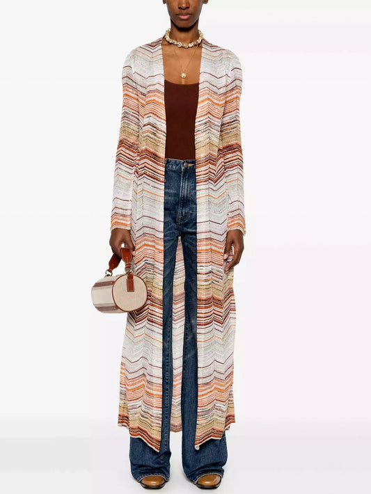 Chevron Knit Long Duster Cardigan in Light Multicolor - Sweaters & Knitwear