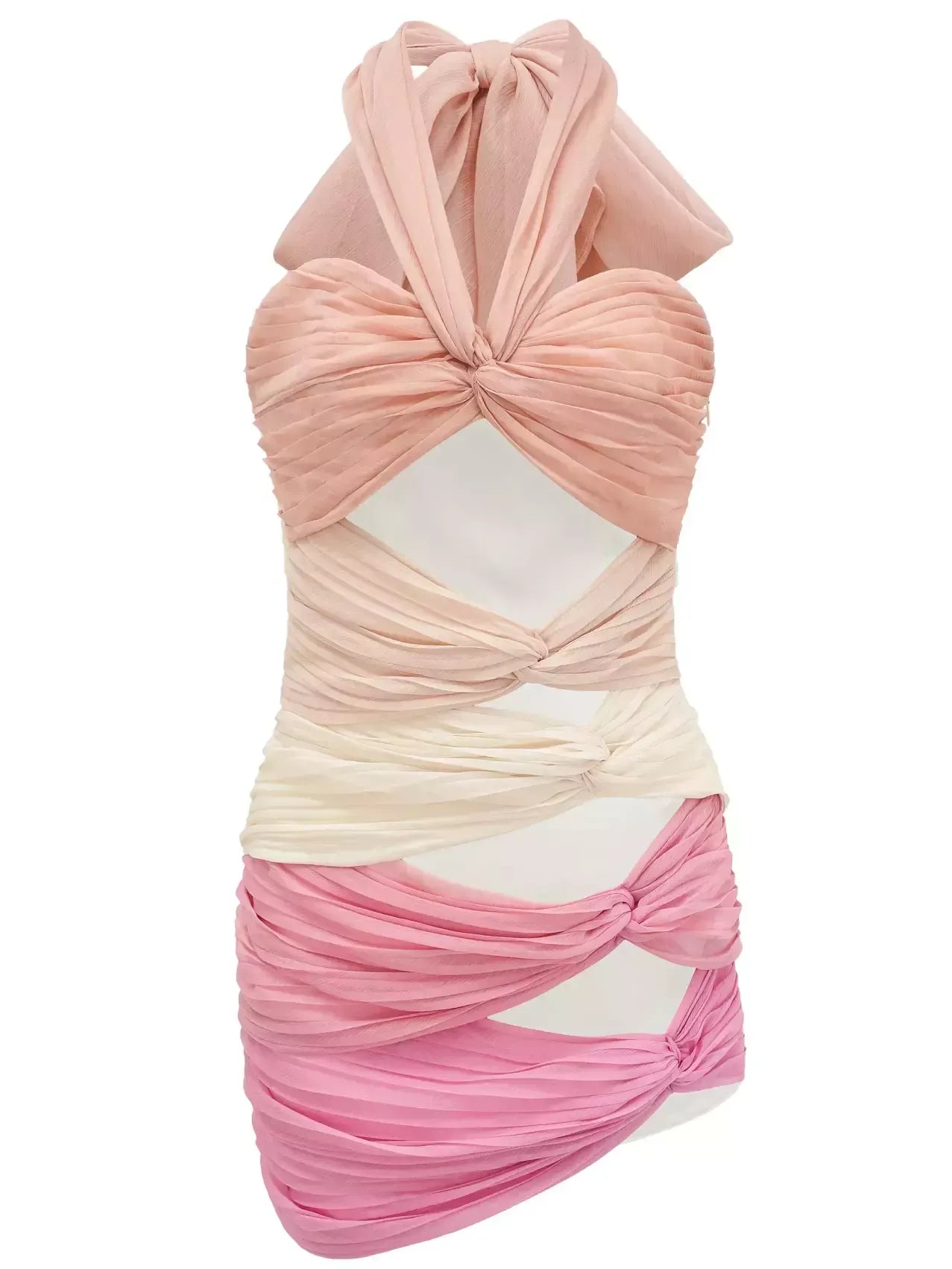 Chiffon Bralette Halter-Neck Twist Mini Dress - Dresses