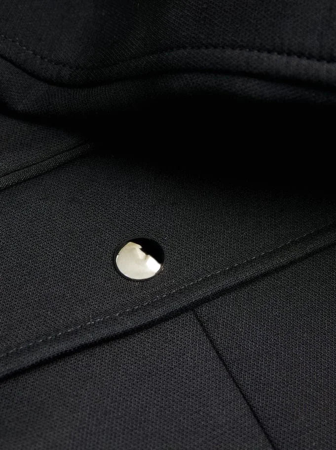 Collarless Cropped Snap-Button Boxy Jacket in Black - Jackets