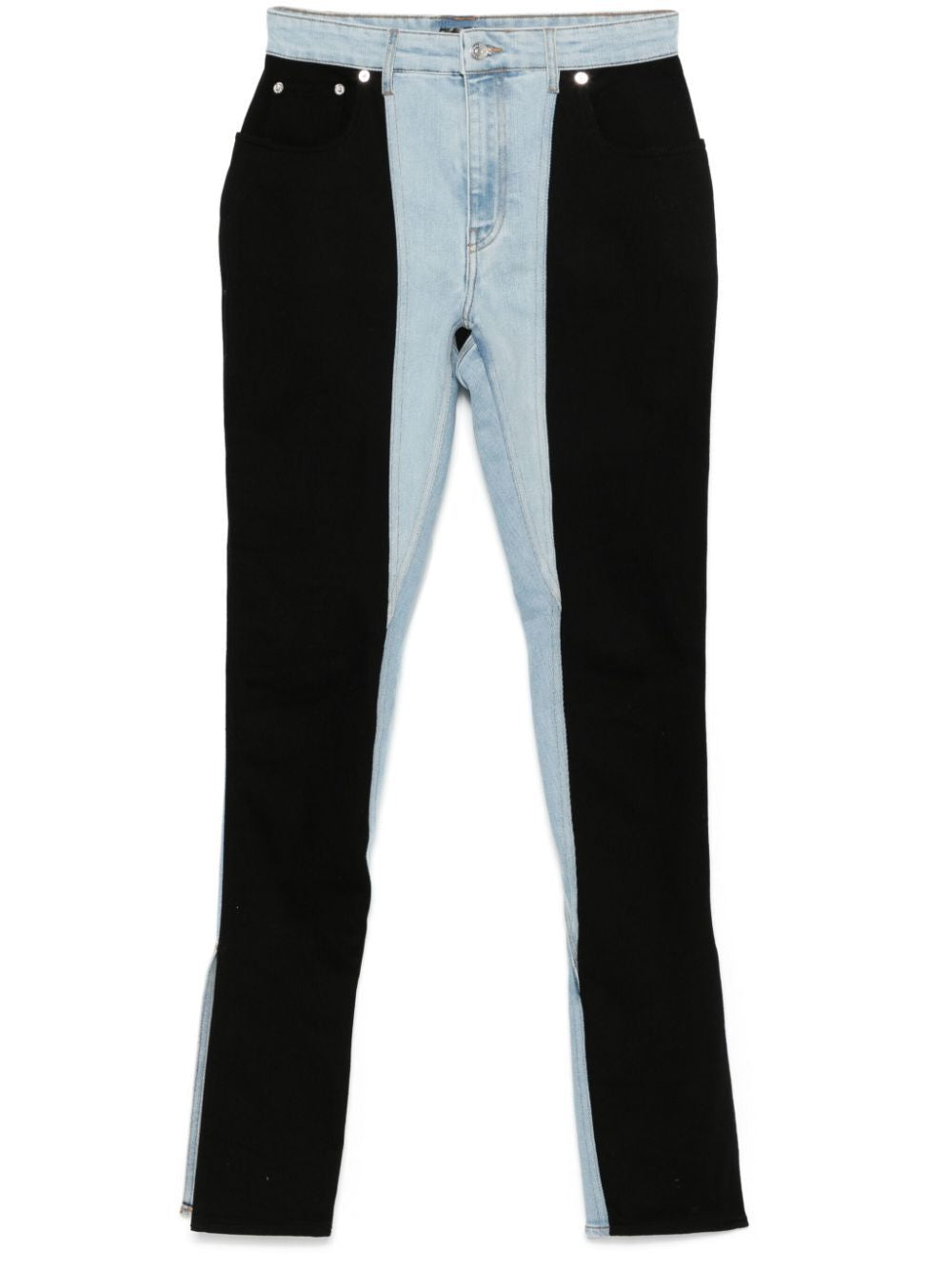 Two-tone Color-Block Skinny Jeans displayed as a trendy denim outfit