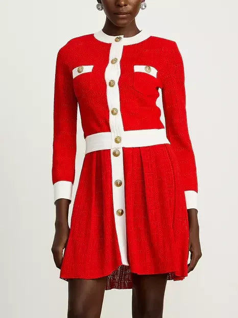 Color-Contrast Knit Cardigan and Mini Dress Set - Suits & Sets