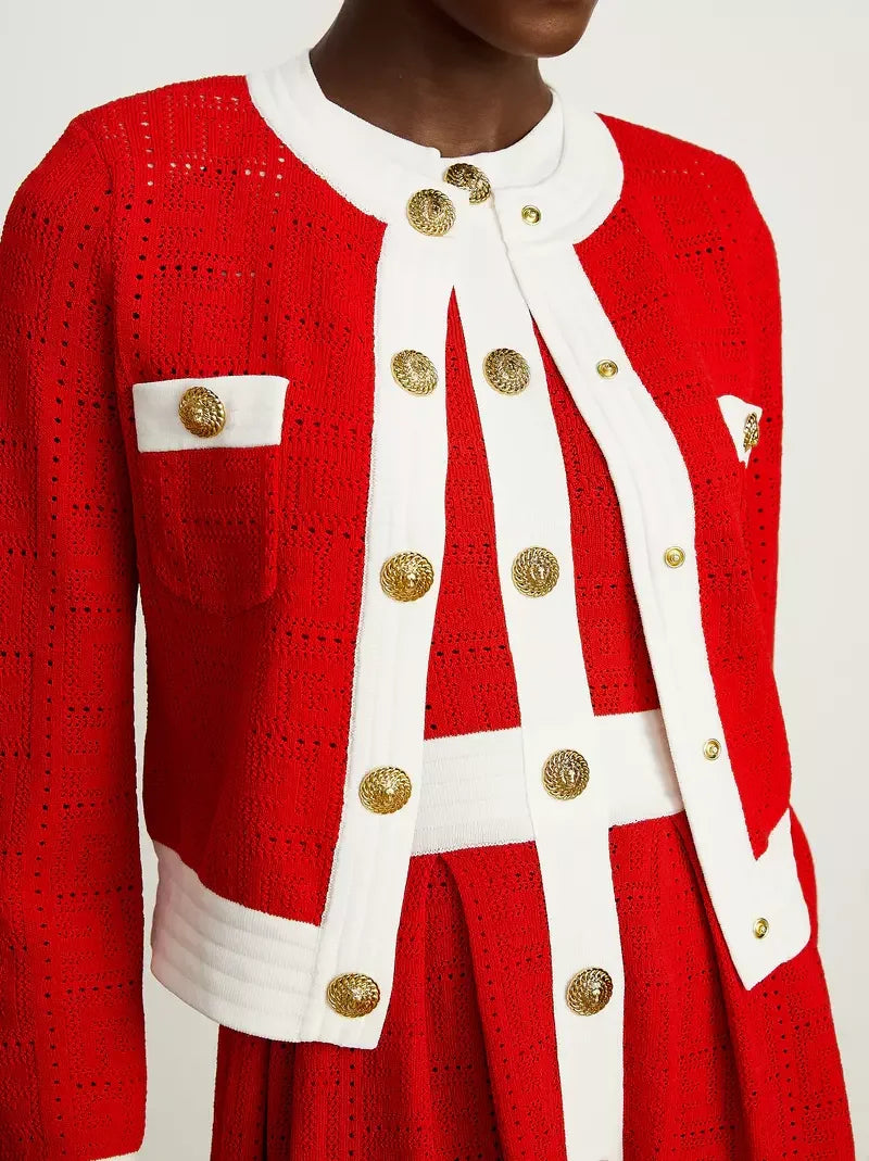 Color-Contrast Knit Cardigan and Mini Dress Set - Suits & Sets