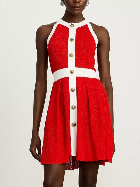 Color-Contrast Knit Cardigan and Mini Dress Set - Suits & Sets
