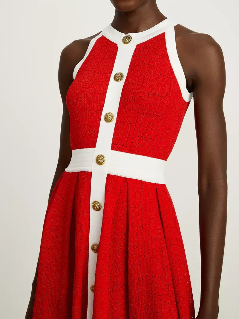 Color-Contrast Knit Cardigan and Mini Dress Set - Suits & Sets