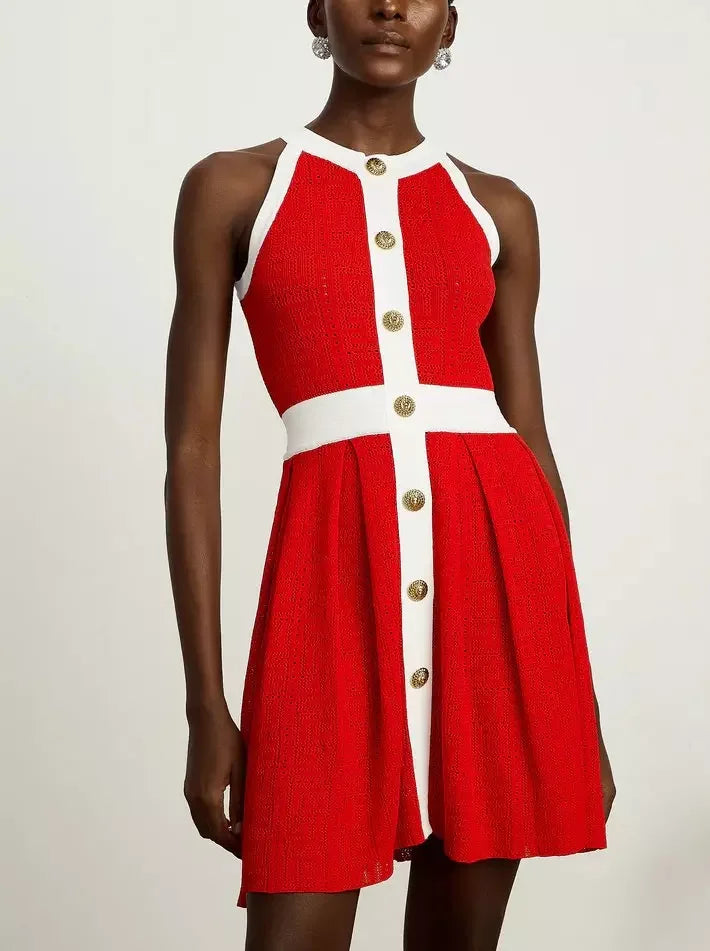 Color-Contrast Knit Cardigan and Mini Dress Set - Suits & Sets