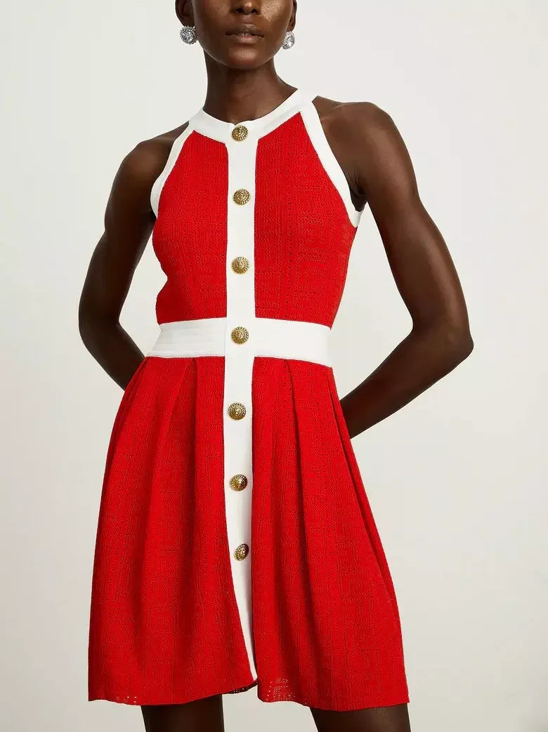 Color-Contrast Knit Cardigan and Mini Dress Set - Suits & Sets