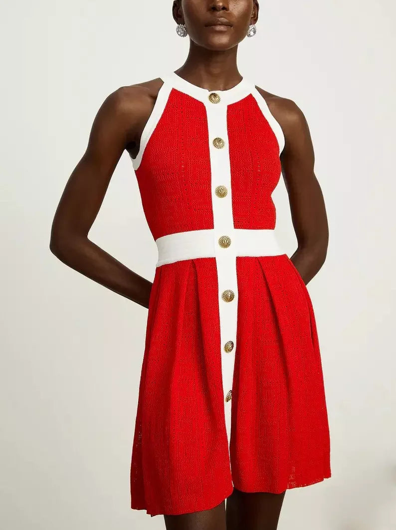Color-Contrast Knit Cardigan and Mini Dress Set - Suits & Sets
