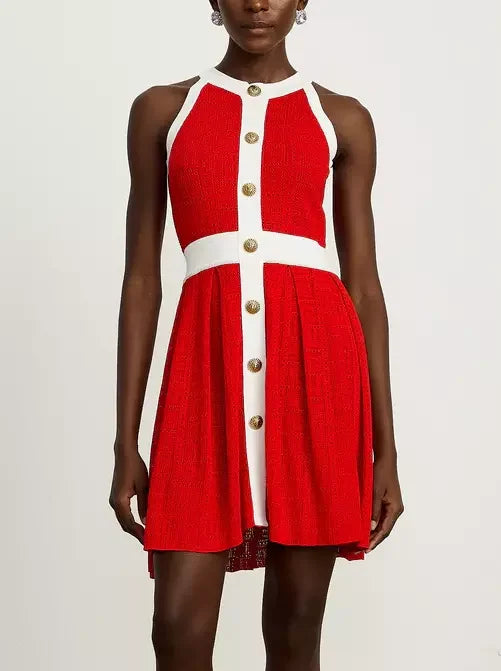 Color-Contrast Knit Cardigan and Mini Dress Set - Suits & Sets