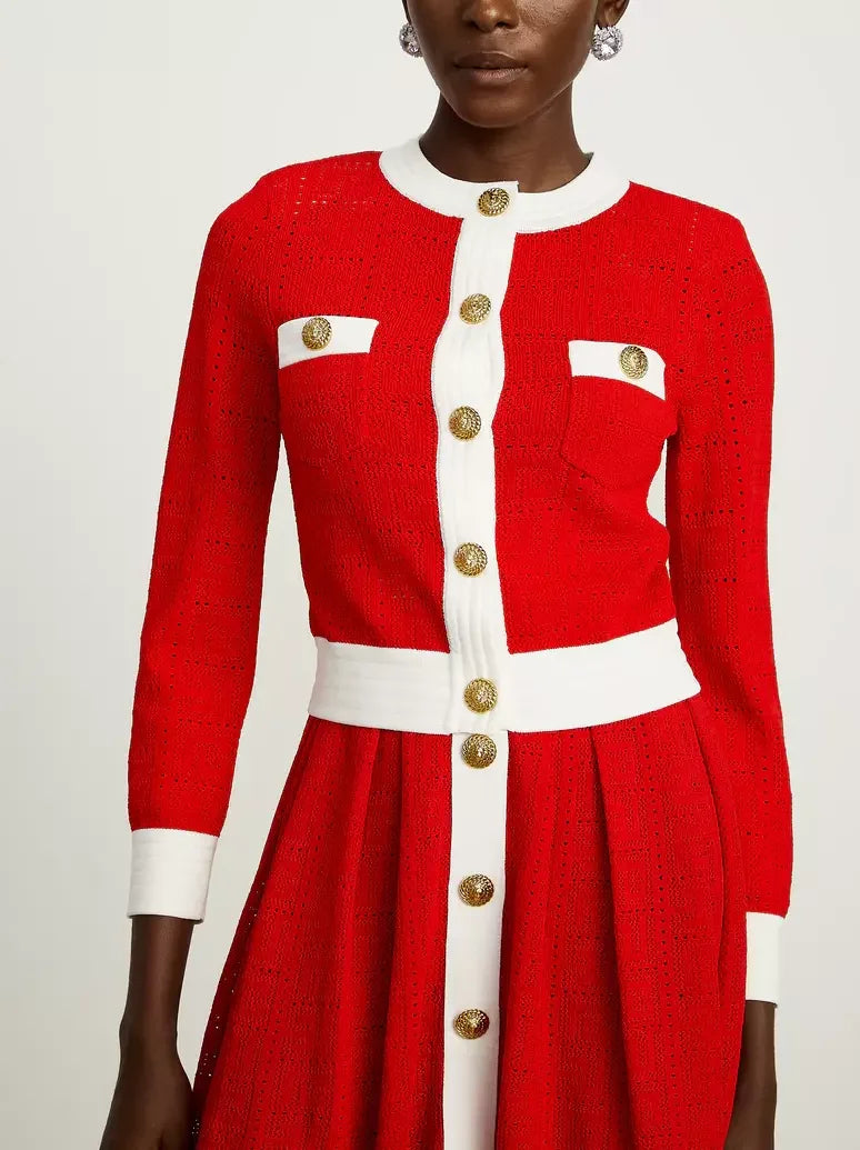 Color-Contrast Knit Cardigan and Mini Dress Set - Suits & Sets