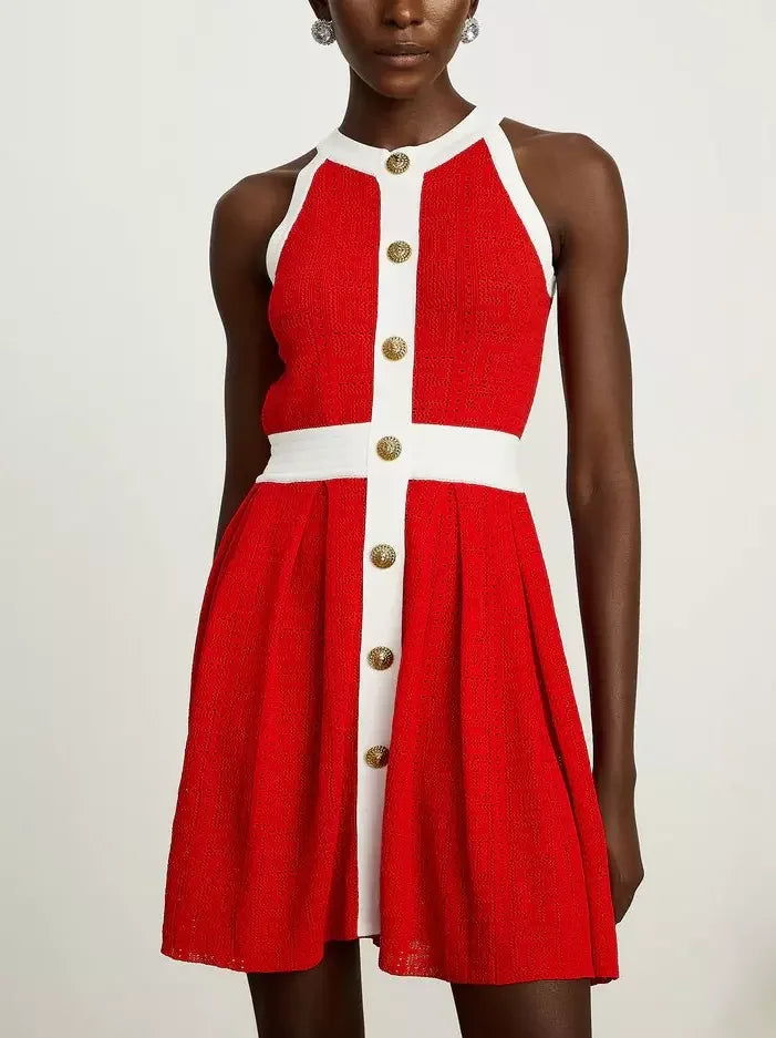 Color-Contrast Knit Cardigan and Mini Dress Set - Suits & Sets