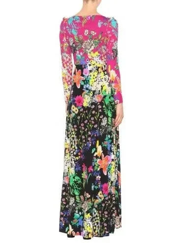 Color-Contrast V-Neck Floral Printed Maxi Dress - Dresses